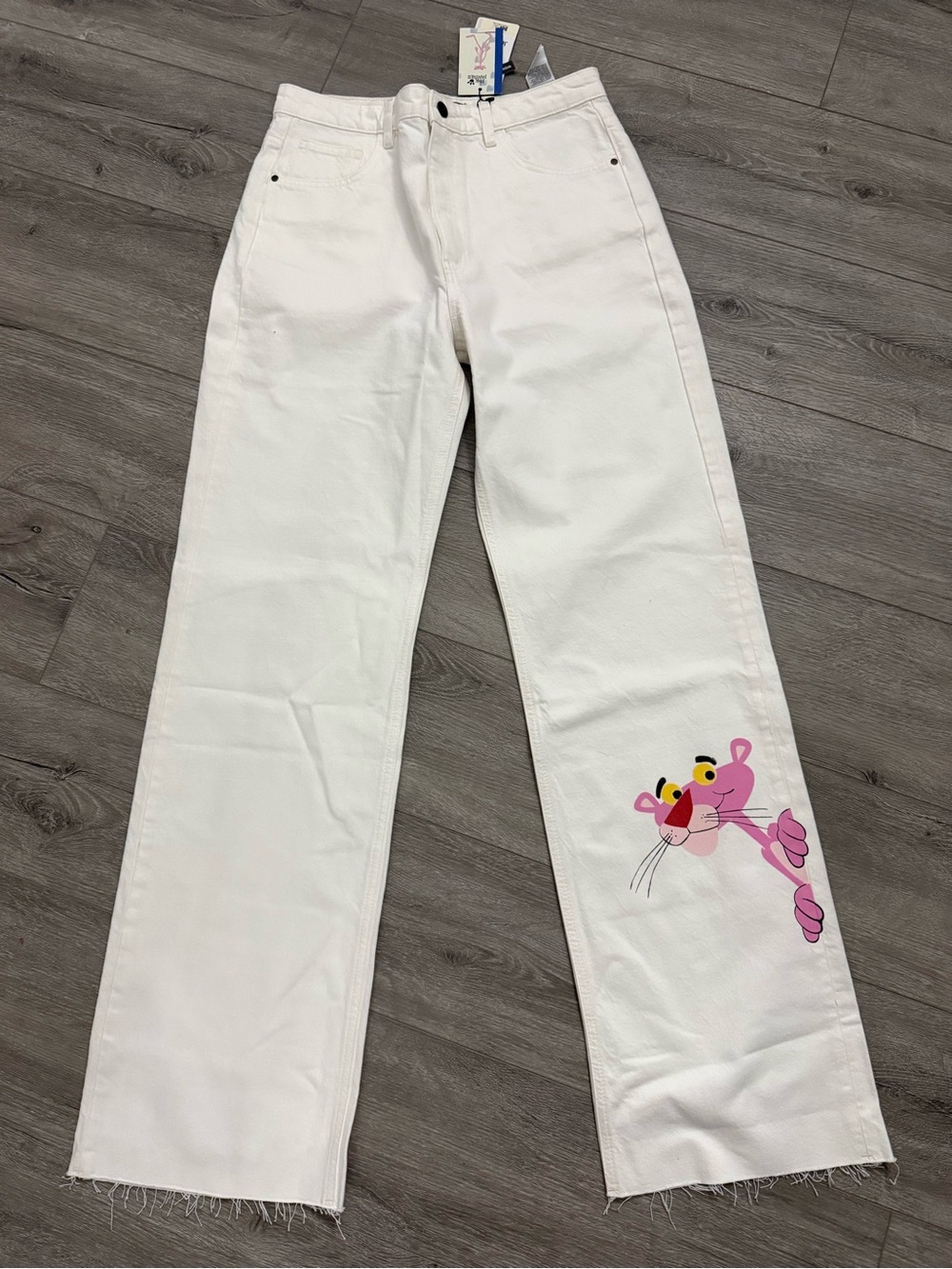 Desigual White Wide-Leg Jeans with Pink Panther Detail